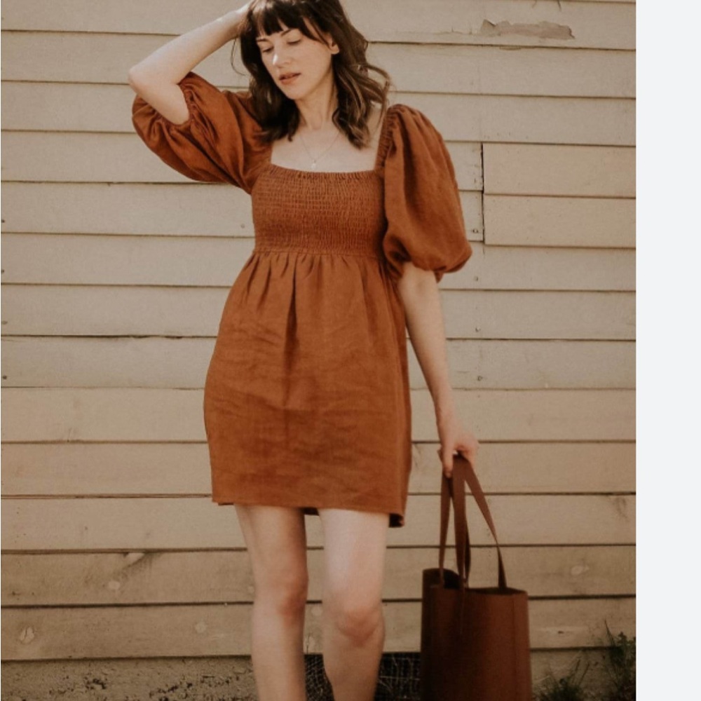 Linen Puff Sleeve Mini Dress Rove